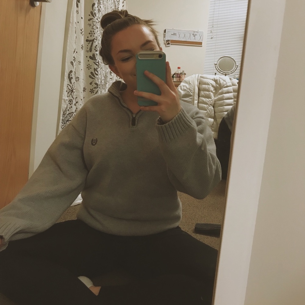 oversized gray chaps quarter zip